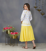 Load image into Gallery viewer, White cotton peasents top with mustard chikankari