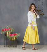Load image into Gallery viewer, White cotton peasents top with mustard chikankari