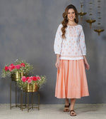 Load image into Gallery viewer, peach cotton lined skirt with chikankari