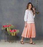 Load image into Gallery viewer, white cotton peasonts top with peach chikankari