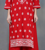 Load image into Gallery viewer, Red cotton sharara set with chikankari set of 2