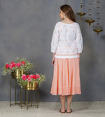 Load image into Gallery viewer, peach cotton lined skirt with chikankari