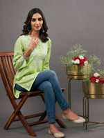 Load image into Gallery viewer, pista green cotton top with chikankari