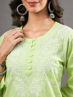 Load image into Gallery viewer, pista green cotton top with chikankari