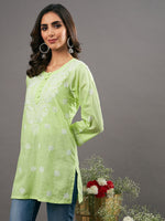 Load image into Gallery viewer, pista green cotton top with chikankari