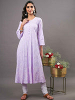 Load image into Gallery viewer, mauve cotton chiknakari anarkali with side buttons