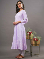 Load image into Gallery viewer, mauve cotton chiknakari anarkali with side buttons