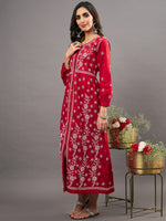 Load image into Gallery viewer, Red cotton dress with chikankari and front buttons