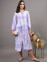Load image into Gallery viewer, mauve cotton tie dye dress with chikankari and front buttons