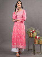 Load image into Gallery viewer, pink cotton kurta with chikankari