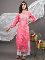 Load image into Gallery viewer, pink cotton kurta with chikankari