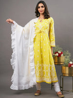 Load image into Gallery viewer, Yellow cotton anraklai with waist coiat like pattern - Rakhi Apparels