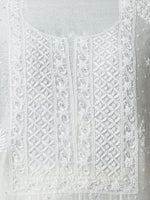 Load image into Gallery viewer, Off white chanderi unstitched kurta with dupatta with chikankari - Rakhi Apparels