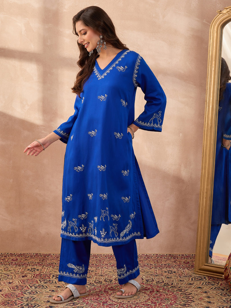 Vrindavan – Blue Handcrafted Chikankari Cotton Sateen Kurta Set