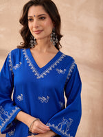 Load image into Gallery viewer, Vrindavan – Blue Handcrafted Chikankari Cotton Sateen Kurta Set