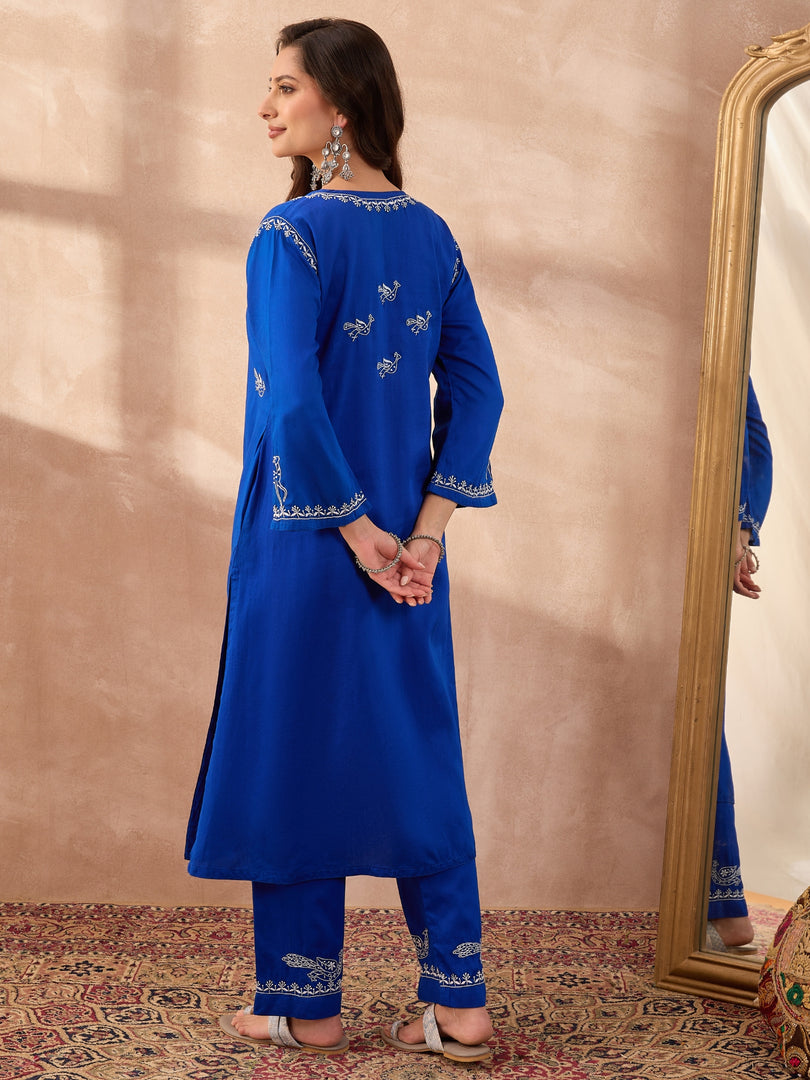 Vrindavan – Blue Handcrafted Chikankari Cotton Sateen Kurta Set