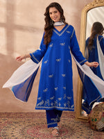 Load image into Gallery viewer, Vrindavan – Blue Handcrafted Chikankari Cotton Sateen Kurta Set