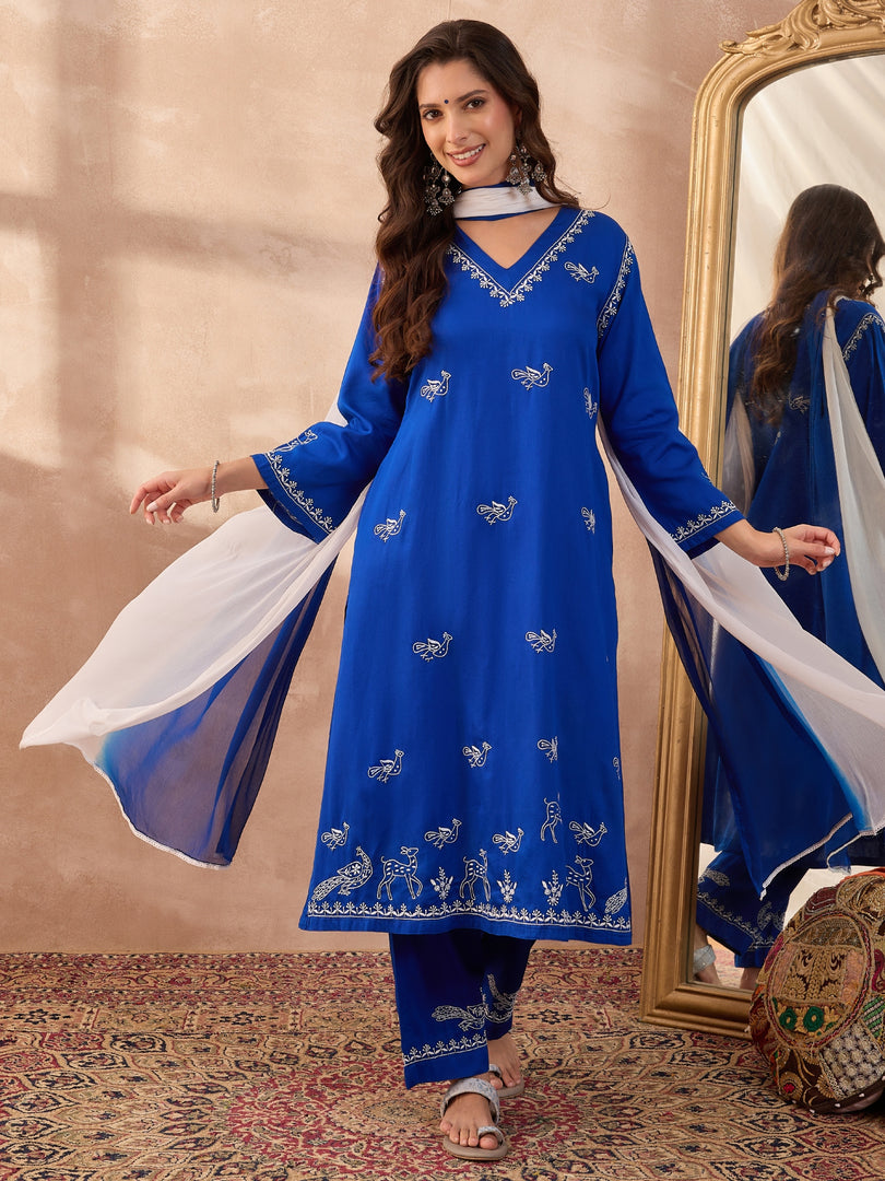 Vrindavan – Blue Handcrafted Chikankari Cotton Sateen Kurta Set