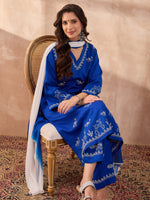Load image into Gallery viewer, Vrindavan – Blue Handcrafted Chikankari Cotton Sateen Kurta Set