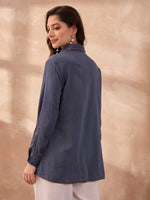 Load image into Gallery viewer, Denim Bird Motif Chikankari &amp; Bead Work Shirt