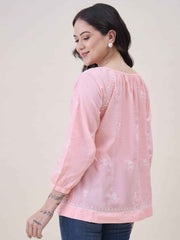 Peach Orange Cotton Chikankari Tunic