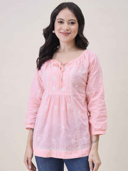 Peach Orange Cotton Chikankari Tunic