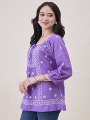 Purple Cotton Chikankari Top for Women