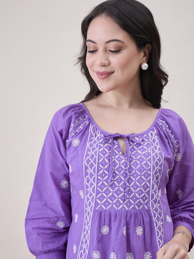 Purple Cotton Chikankari Top for Women