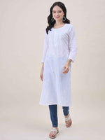 Load image into Gallery viewer, White Cotton Chikankari kurta with 3/4th sleeves