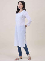 Load image into Gallery viewer, White Cotton Chikankari kurta with 3/4th sleeves