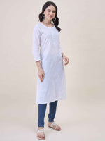 Load image into Gallery viewer, White Cotton Chikankari kurta with 3/4th sleeves