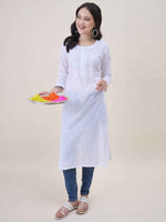 Load image into Gallery viewer, White Cotton Chikankari kurta with 3/4th sleeves