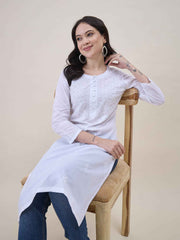 White Cotton Chikankari kurta with 3/4th sleeves