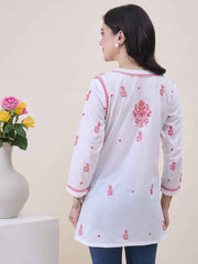 White Cotton Chikankari Tunic Top for Women
