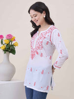 Load image into Gallery viewer, White Cotton Chikankari Tunic Top for Women