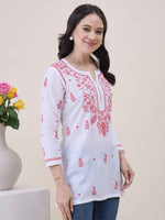 Load image into Gallery viewer, White Cotton Chikankari Tunic Top for Women