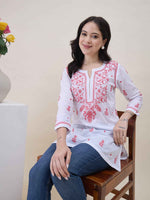 Load image into Gallery viewer, White Cotton Chikankari Tunic Top for Women
