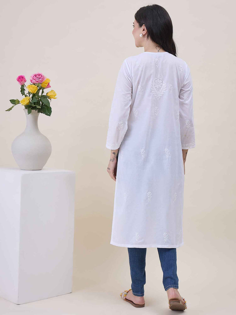 White Cotton Chikankari Kurta