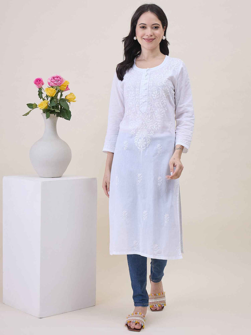 White Cotton Chikankari Kurta