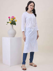 White Cotton Chikankari Kurta