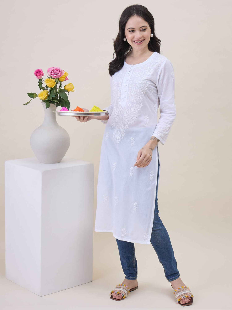 White Cotton Chikankari Kurta