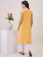 Load image into Gallery viewer, Mustard Yellow Chikankari &amp; Mukaish Work Chanderi Kurta Set with Slip &amp; Dupatta