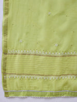 Load image into Gallery viewer, Green Chikankari Kurta Dupatta Set with Mukaish Work - Elegant Chanderi Ensemble