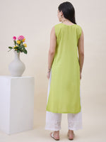 Load image into Gallery viewer, Green Chikankari Kurta Dupatta Set with Mukaish Work - Elegant Chanderi Ensemble