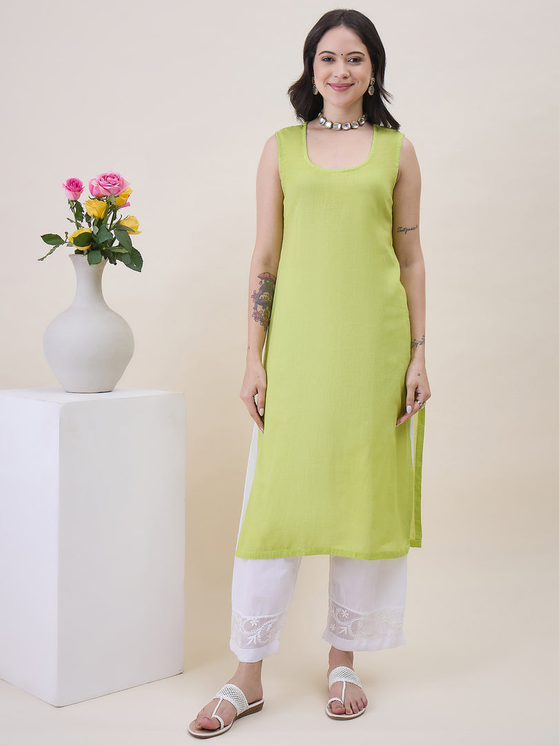 Green Chikankari Kurta Dupatta Set with Mukaish Work - Elegant Chanderi Ensemble