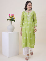 Load image into Gallery viewer, Green Chikankari Kurta Dupatta Set with Mukaish Work - Elegant Chanderi Ensemble