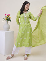 Load image into Gallery viewer, Green Chikankari Kurta Dupatta Set with Mukaish Work - Elegant Chanderi Ensemble