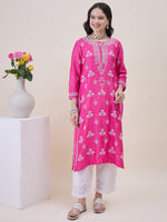 Load image into Gallery viewer, Pink Chanderi Kurta Set with Chikankari &amp; Mukaish Work