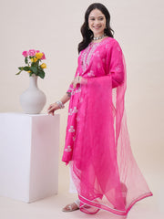 Pink Chanderi Kurta Set with Chikankari & Mukaish Work