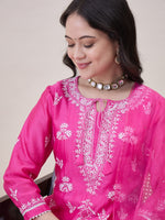 Load image into Gallery viewer, Pink Chanderi Kurta Set with Chikankari &amp; Mukaish Work